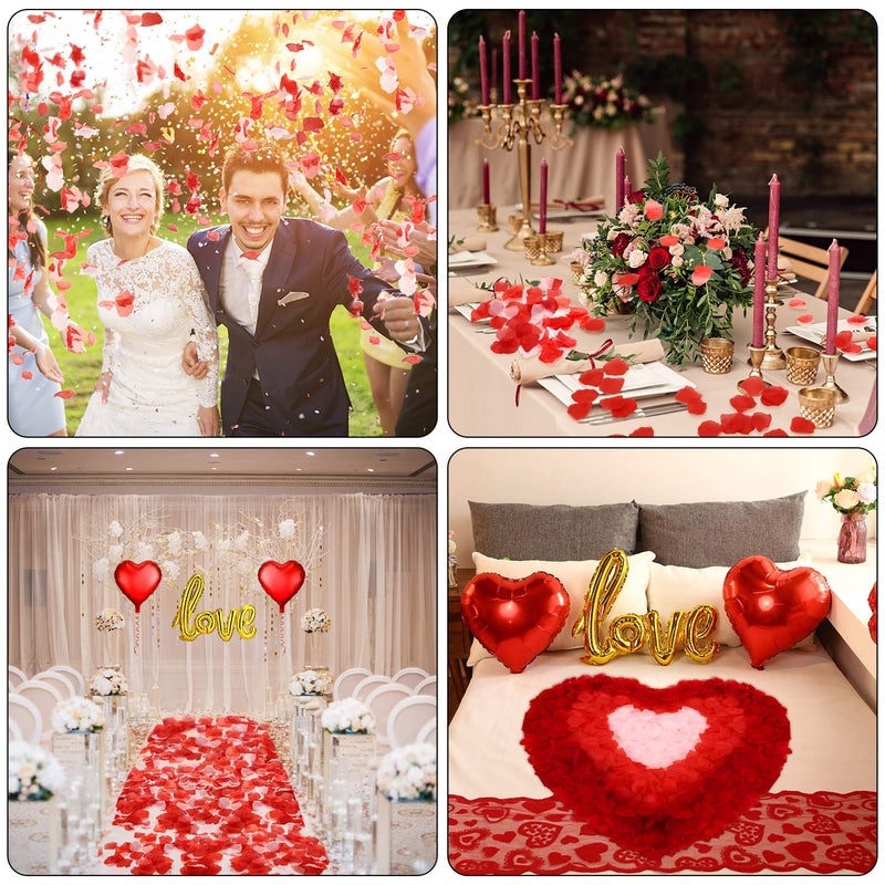 GJ Valentines Day Red Wedding Decorations Artificial Petals Heart Shaped Love Foil Balloons Silk Rose Petals Romantic Design for Wedding Engagement Anniversary Confetti Centerpieces Cake Table Decoration - Image 4
